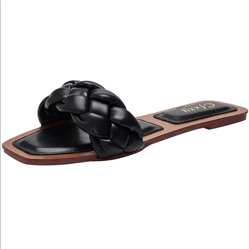 Square open toe flat sandals w braided strap